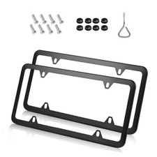 2pcs Black Stainless Steel License Plate Frame Slim Front Rear Car Tag Cover