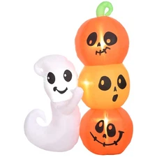 HOMCOM 5ft Inflatable Halloween Decoration Ghost and Pumpkin, Blow Up Outdoor LE