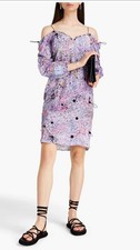 $635 MCQ Alexander McQueen Cold Shoulder Twill Dress Lilac Print Size S NWT