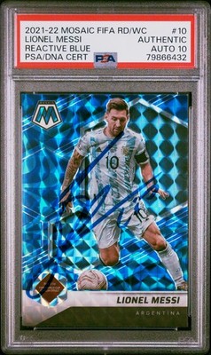 2021-22 Panini Mosaic FIFA Reactive Blue Lionel Messi #10 PSA