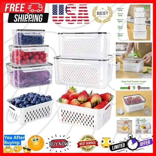 Stackable Dish Safe Fruit and Vegetable Containers with Airtight Seal - 4 Set