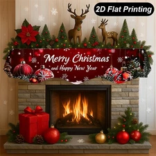 Merry Christmas Fireplace Mantel Scarf Happy New Year Holiday Home Xmas Decor
