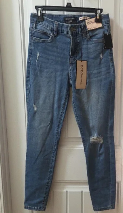 Women's BCBG Curvy Mid Rise Distressed Blue Stretchy Skinny Jeans Size 9/29