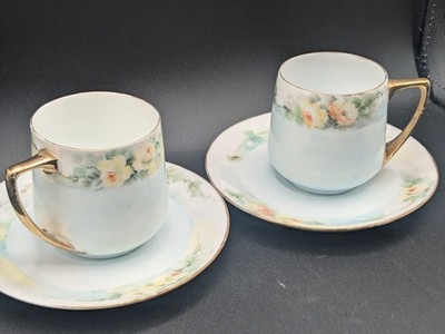 2 Sets Rosenthal Robins Egg Blue Selb Bavaria Donatello Gilded Teacups & Saucers