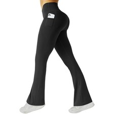 Women's Flare Yoga Pants with Pockets High Waist Flared Leggings Bootcut Gym ...