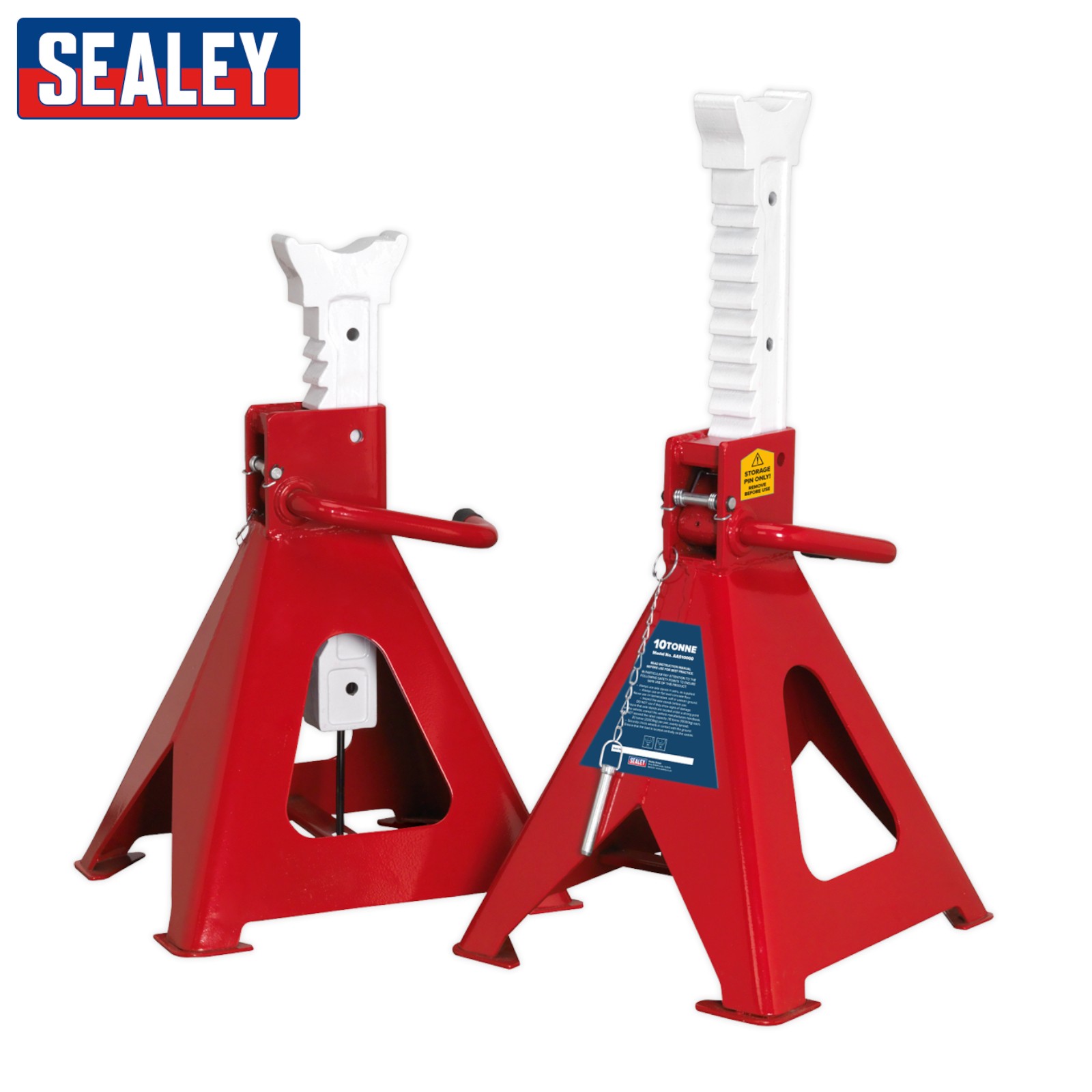 Axle Stands (Pair) 10tonne Capacity per Stand Auto Rise Ratchet - Sealey AAS1000