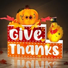 BlcTec Thanksgiving Decorations for Home, Lighted Wood Orange 