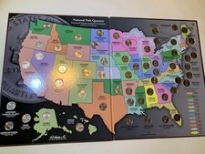 H.E. Harris  Co National Park Quarter Collector's Map Complete Set 56 Quarters