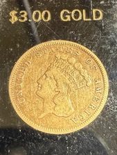1859 USA 3 Dollars Gold Coin Excellent Condition 