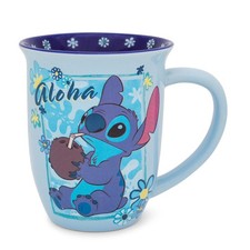 Disney Lilo Stitch "Aloha" Wide Rim Ceramic Latte Mug Holds 16 Ounces
