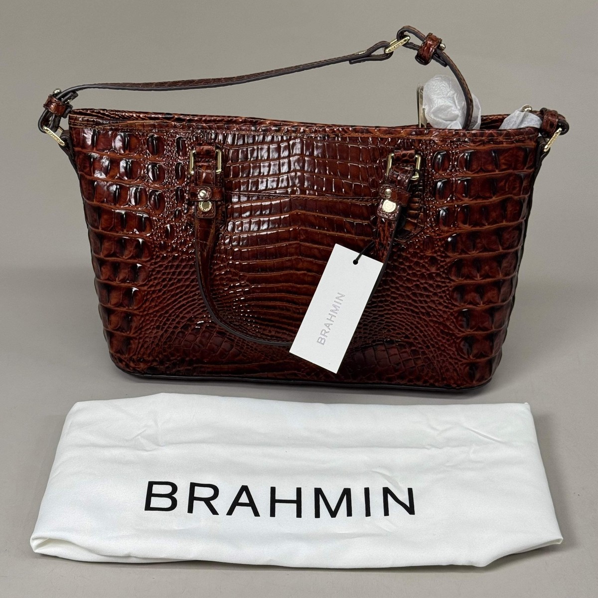 BRAHMIN Melbourne Leather Crocodile Embossed Mini Asher Tote Bag
