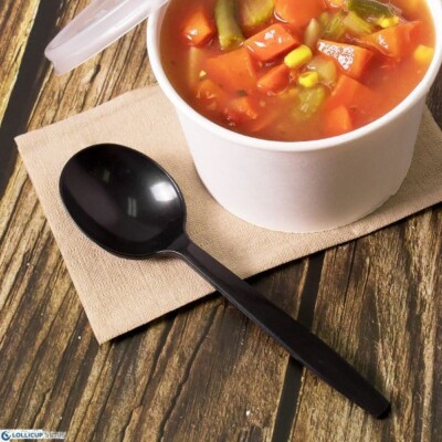 Karat PP Plastic Premium Extra Heavy Weight Soup Spoon - Black - 1,000 ct,U2072B