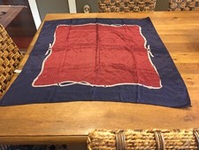 SIGNED MORSLY NY 100 SILK NAVY BLUE RED PAISLEY EQUESTRIAN STRAP BORDER SCARF