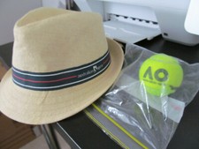 NEW AUSTRALIAN OPEN SIZE 0 SMALL STRAW TENNIS HAT & SIGNED ROD LAVER TENNIS BALL