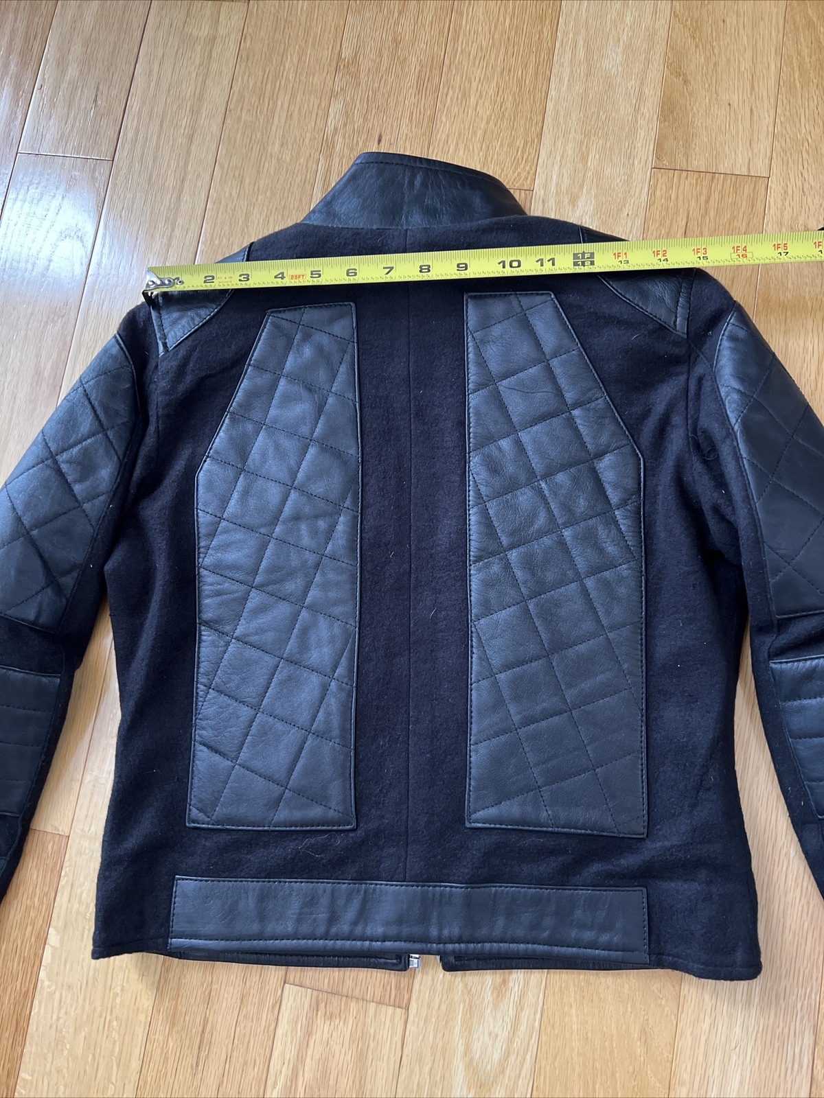 Rare Women'S Black Quilted Biker Genuine Leather Jacket with Wool Accent Small image 8