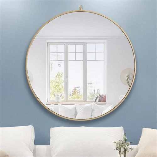 Elegant Decor Rowan 42" Round Metal Frame Hooked Mirror in Brass - Picture 2 of 11