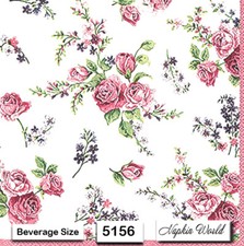  5156 TWO Paper BEVERAGE / COCKTAIL Decoupage Art Craft Napkins - ROSES FLOWER