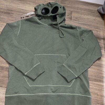 C.P. Company Men's Diagonal Fleece Goggle Hoody NEW AUTHENTIC Green X-Large