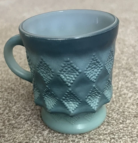 Vintage Anchor Hocking Fire King Mug Kimberly Diamond Blue Cup USA 