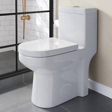 HOROW Dual-Flush One-Piece Toilet with High Efficiency Flush White 12  Rough-In