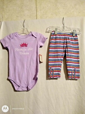 6-9mo. Kidget girl short sleeve purple mommy's princess bodysuit& rainbow pants
