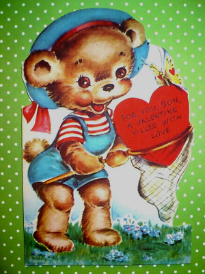 VTG 1947 LITTLE BOY BEAR W/BUTTERFLY NET VALENTINE'S DAY CARD USED RUST CRAFT
