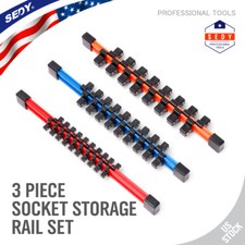 3pc Socket Organizer  1/4 3/8 1/2" Mountable Sliding Holder Rail Tool Storage