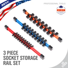 3pc Socket Organizer | 1/4 3/8 1/2" Mountable Sliding Holder Rail Tool Storage