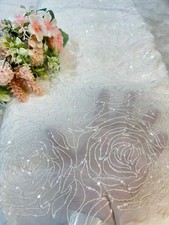 Georgette Fabric Sequins Work Embroidery Rose Floral Pattern Cut By  1  Yard