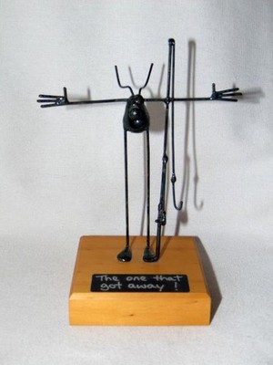 Humorous Mid-Century Modern FISHERMAN Fishing Sculpture ONE THAT GOT AWAY!