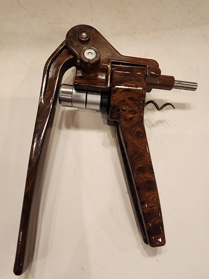 Vintage Le Creuset Screwpull Lever Model Wine Cork Opener - Brown Wood Grain - Image 2 of 4