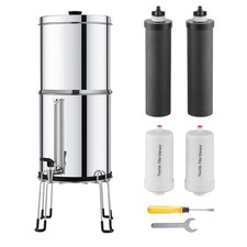 2.25G Gravity-fed Water Filter Countertop System Stainless Steel 4 Filters