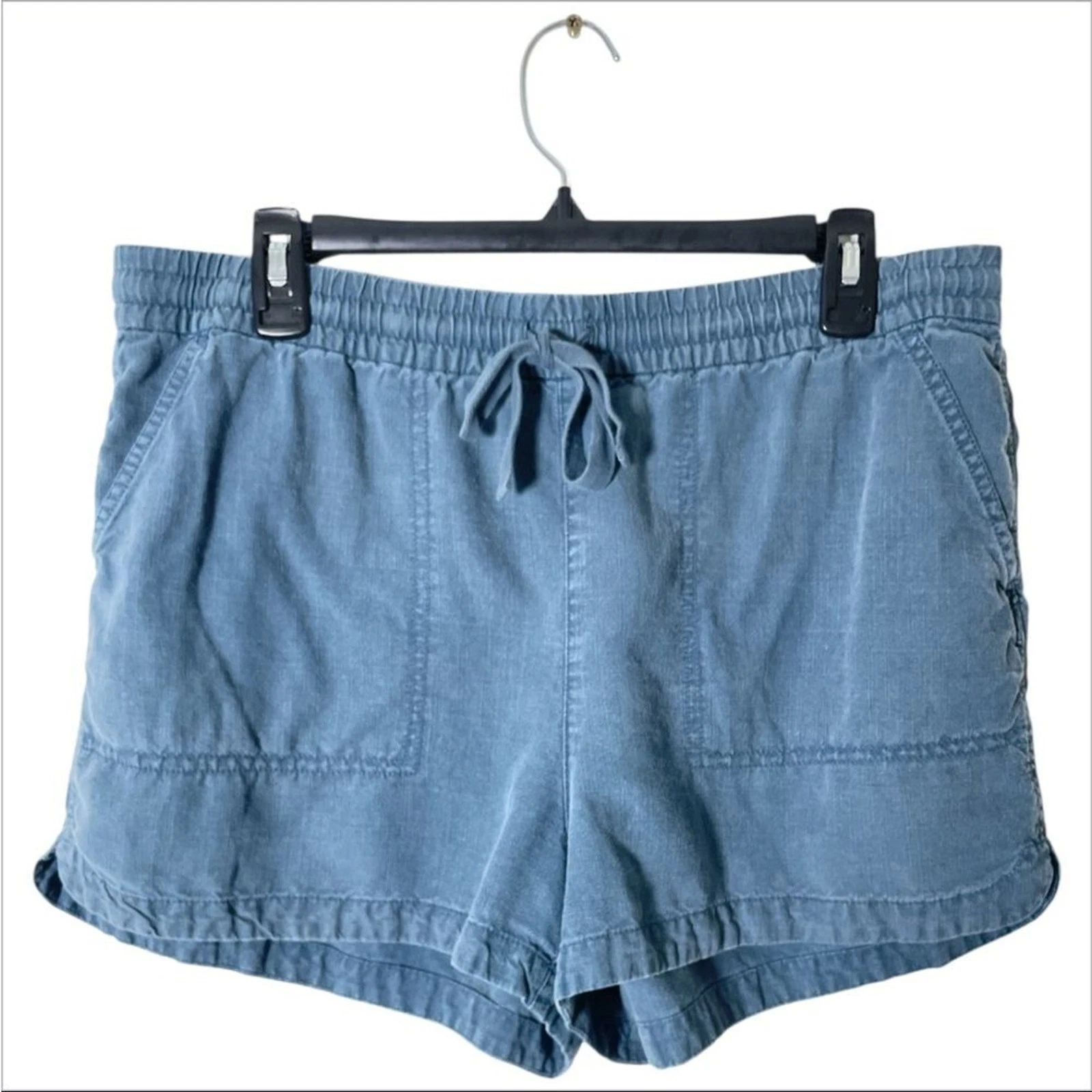 J.Crew Women’s Blue Linen Blend Drawstring Shorts Size L Casual Coastalcore