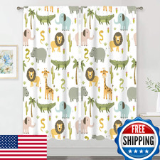 MESHELLY Kids Safari Curtains 42W X 63H Inch Rod Pocket Cute Cartoon Animals Bab