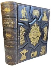 Antique Victorian Book Bible Looking Glass Embossed Leather AEG Philadelphia