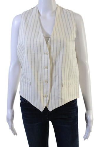 Sandro Unisex Beige Striped V-Neck Button Vest Sleeveless 100% Viscose Size 36