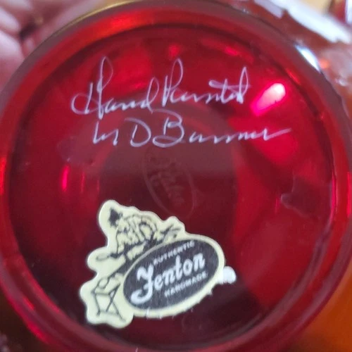 Fenton Hand Painted Red Glass Decorative Basket Floral Design