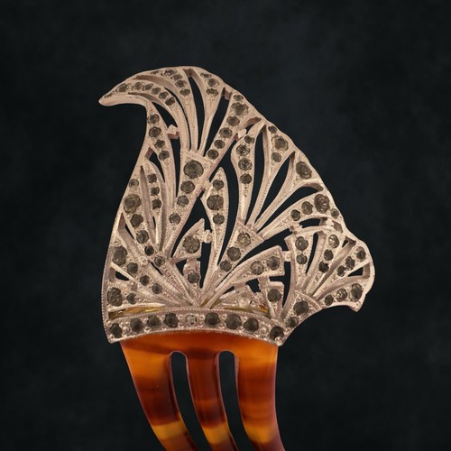 Antique VICTORIAN 🖤 Hair Comb 🖤 Art Deco Silver Aluminum Celluloid Tortoise - Picture 3 of 14