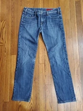 Vigoss Womens Sz 9 x 30 Dark Wash Lt Distress Stretch Denim Straight Leg Jeans