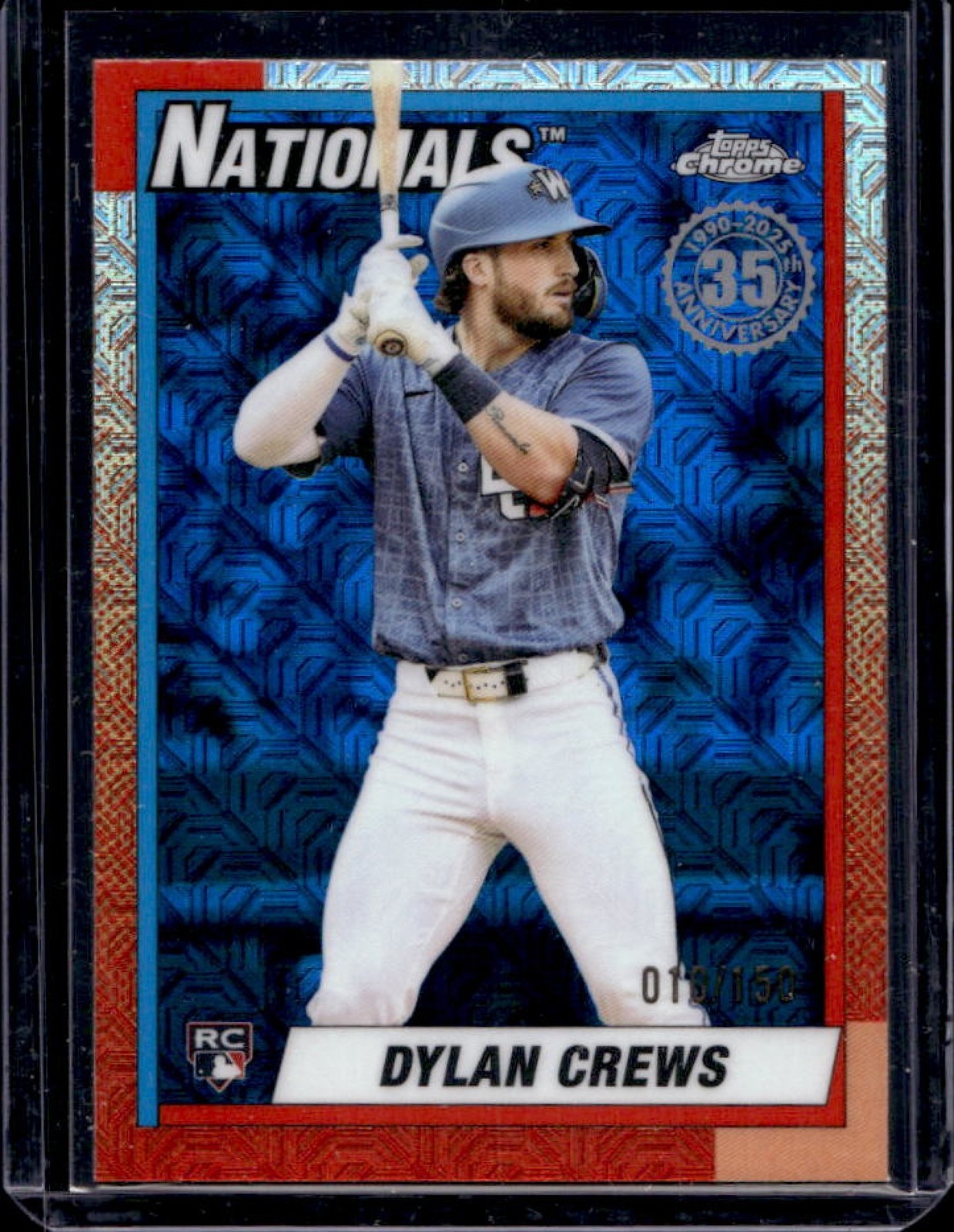 2025 Topps Update Dylan Crews Silver Pack 1990 Chrome RC Blue Refractor #/150