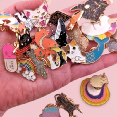 U PICK CUTE/ ENAMEL PINS cats animals unicorns rainbows crow moth etc mix 2I