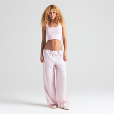 Skims Cotton Poplin Straight Leg Pant in Pale Pink Pencil Stripe, Size Medium