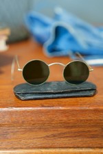 Antique Wilson Safety Eye Glasses Motorcycle Goggles Vintage Nickel round frames