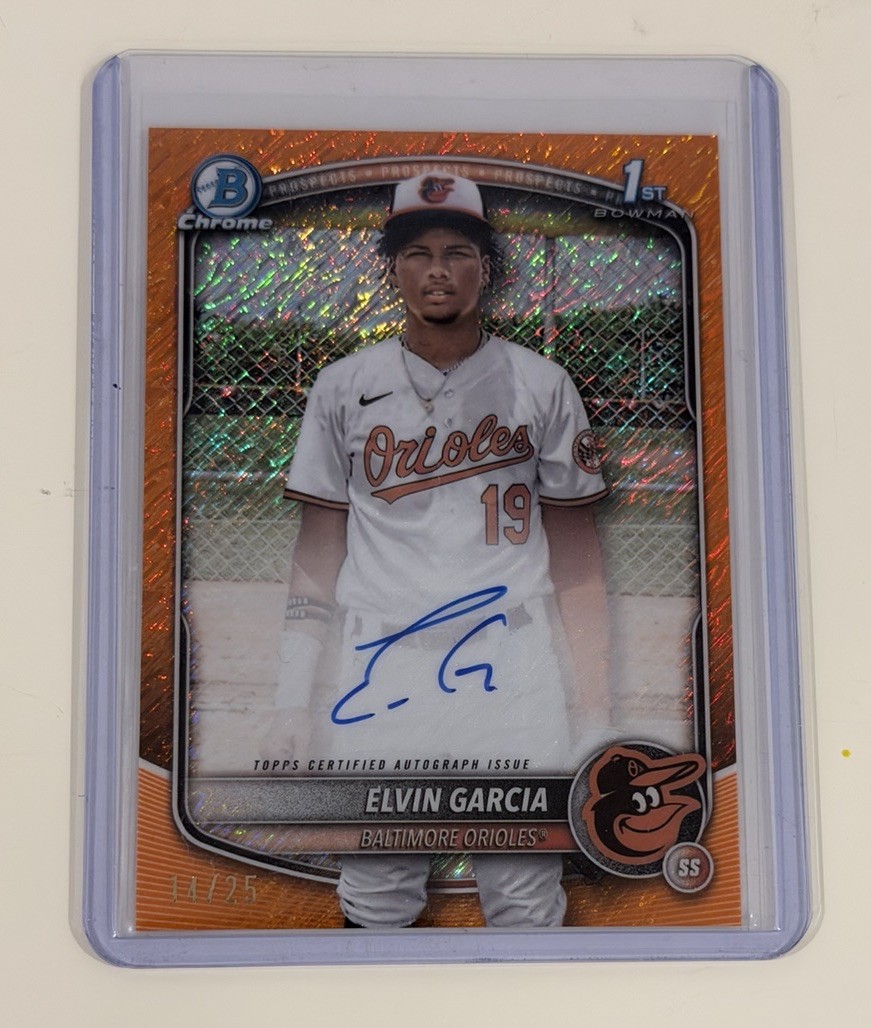2025 Bowman Chrome Elvin Garcia 1st Bowman Orange Shimmer Auto /25 CPA-EG