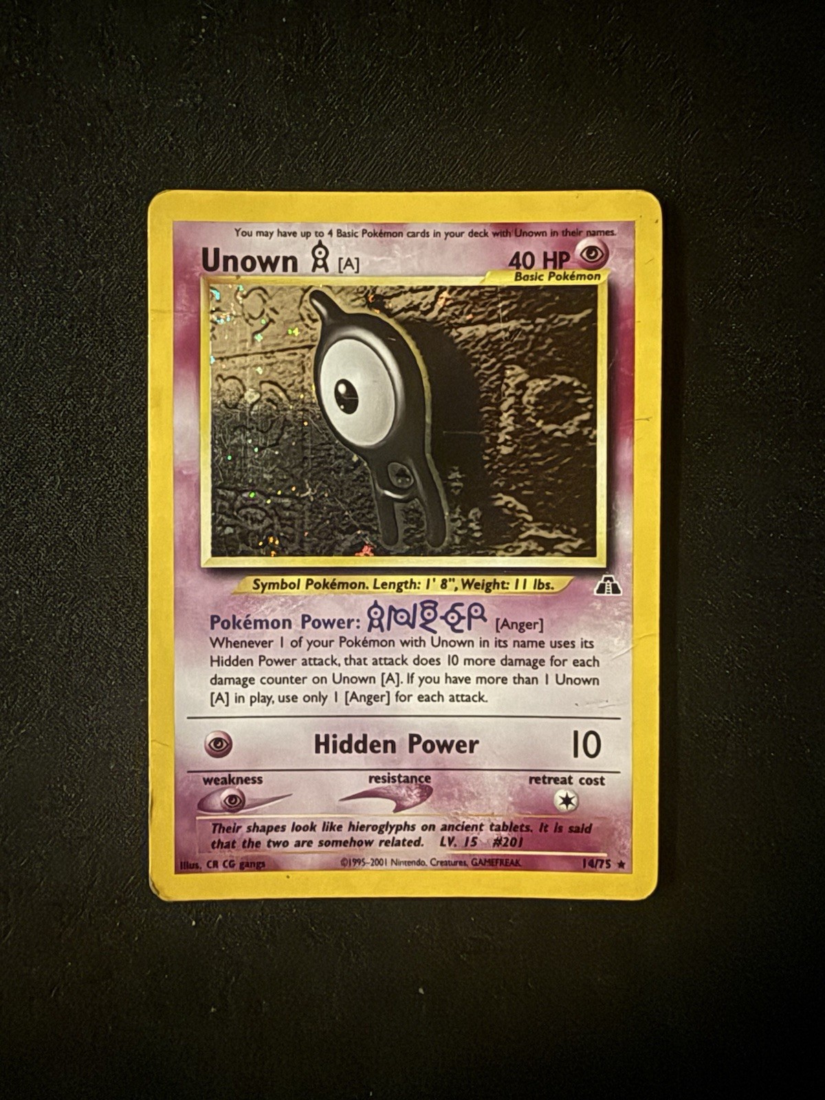 Pokemon Unown A 14/75 Holo Rare Neo Discovery 2000 WOTC TCG Vintage Card