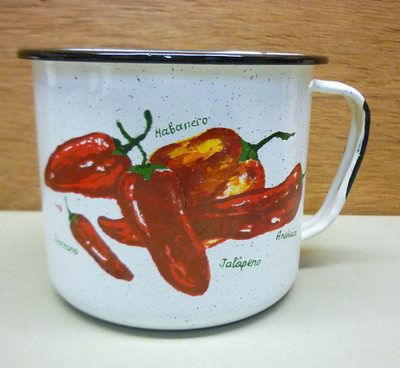 Daugherty Studio Karen Enamelware Metal Cup Pepper Serrano Habanero Jalapeno +
