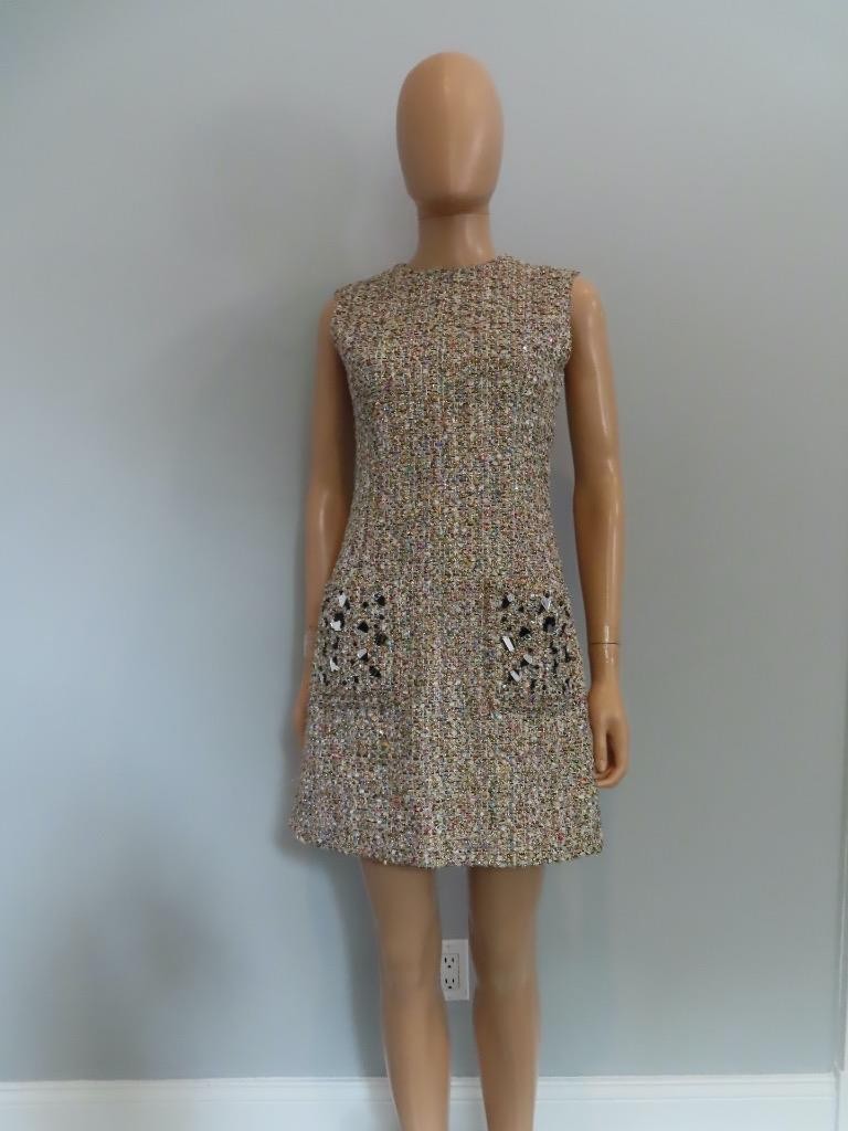 Louis Vuitton Multicolor/Gold Tweed/Mirror Button Detail Mini Dress F 34/US  2 | eBay