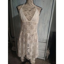 Lace Halter High Low Dress Cream Md Vintage Lace Y2K Boho Cottage Core Feminine