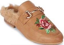 Wanted Roseanne Slip-on Fur Lined Loafer with Rose Embroidery TAN 10M WOMEN