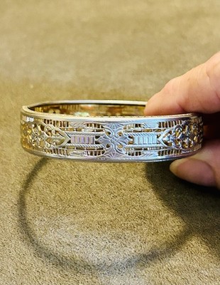 Cheever Tweedy Co Marked Hinged Bangle Bracelet Art Deco 1940-1949 Silver Gold